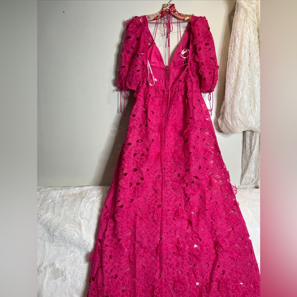 For Love & Lemons Leighton Serena 3d Floral  Textured Cute Ties Maxi Dress - Picture 8 of 9